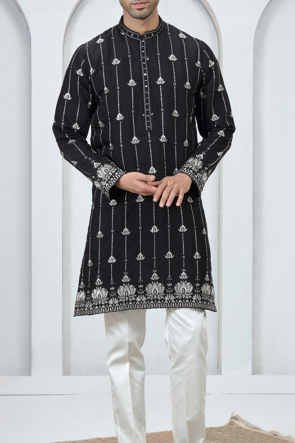 Black Art Silk Kurta Pajama (NMK-9184)