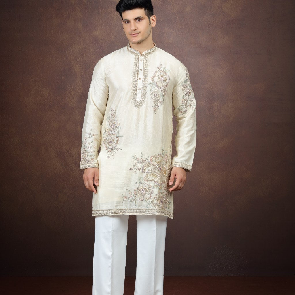 Gold Art Silk Kurta Pajama (NMK-9193)