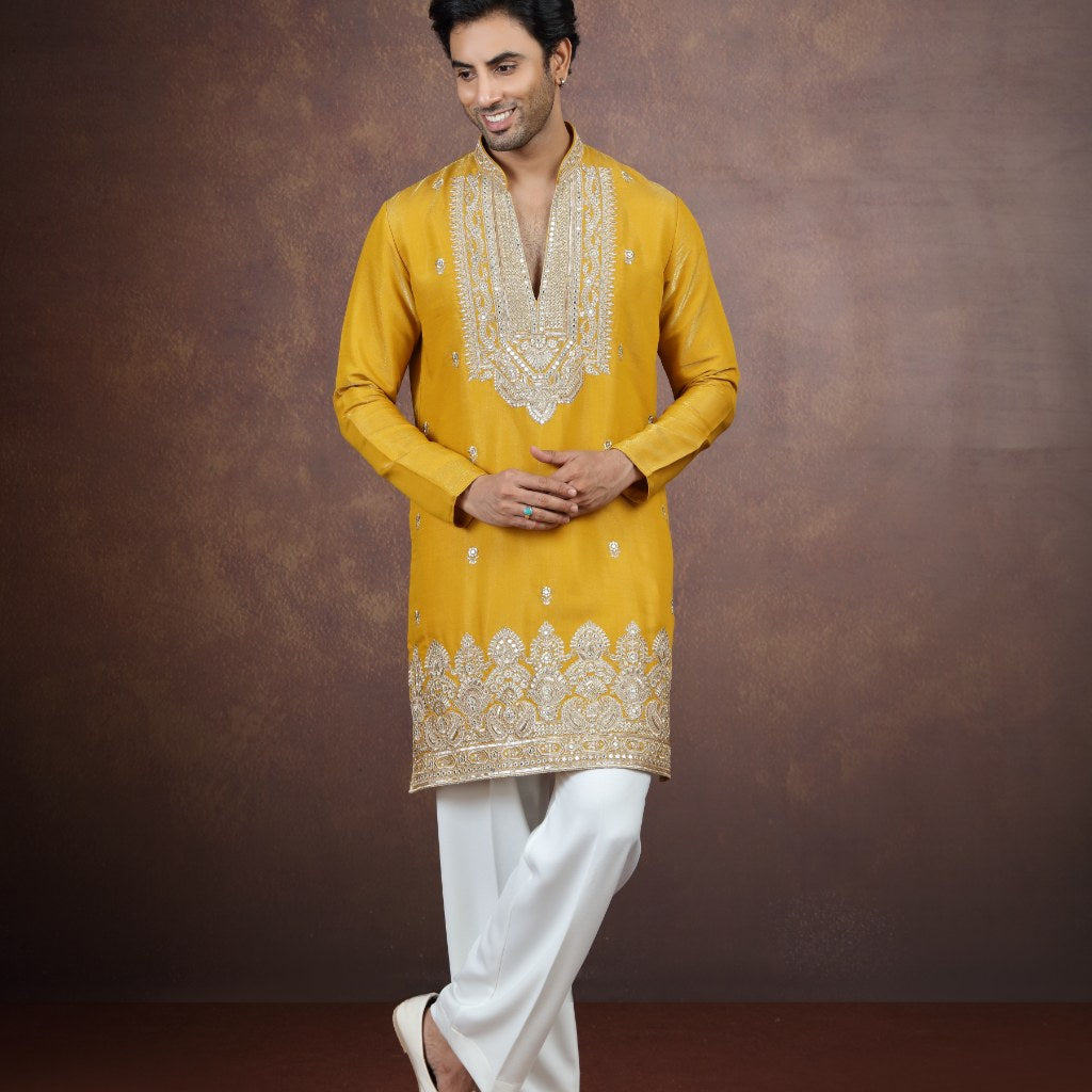 Yellow Art Silk Kurta Pajama (NMK-9195)