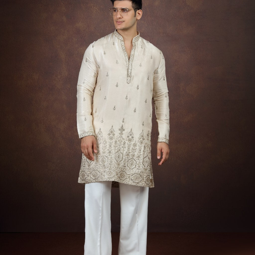 Beige Art Silk Kurta Pajama (NMK-9198)