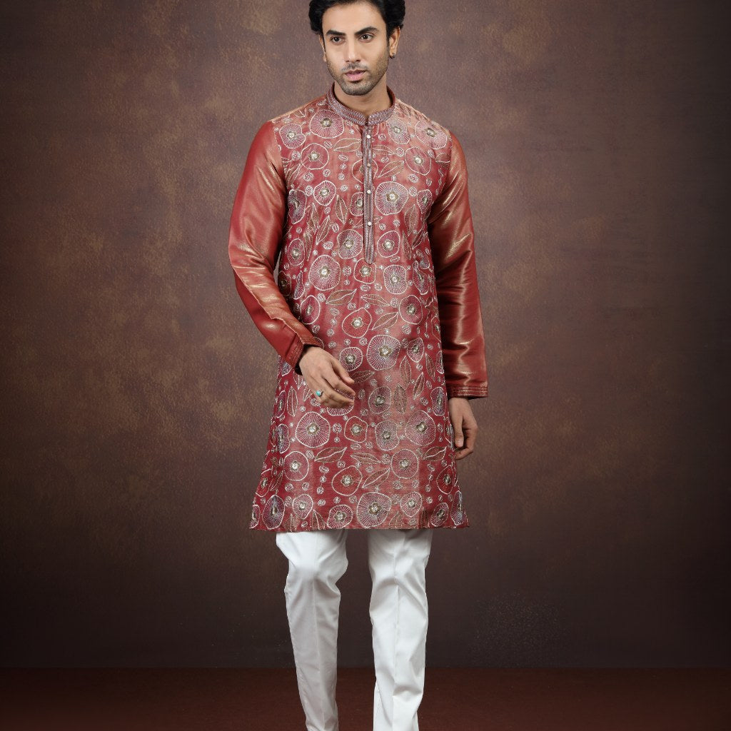 Antique Maroon Art Silk Kurtas for Men (NMK-9204)