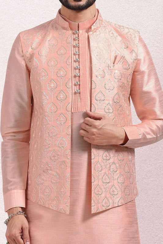 Art Silk Peach colored Nehru Jacket (NMK-6574)