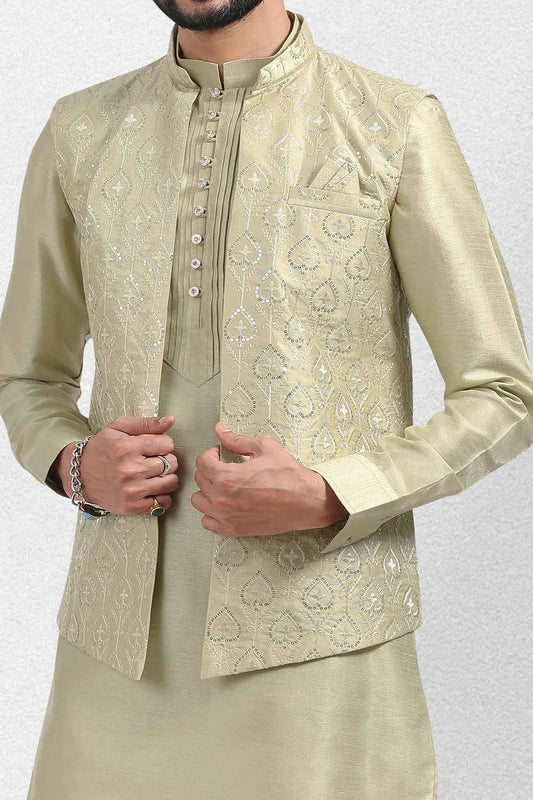 Art Silk Pista Green Nehru Jacket (NMK-6575)