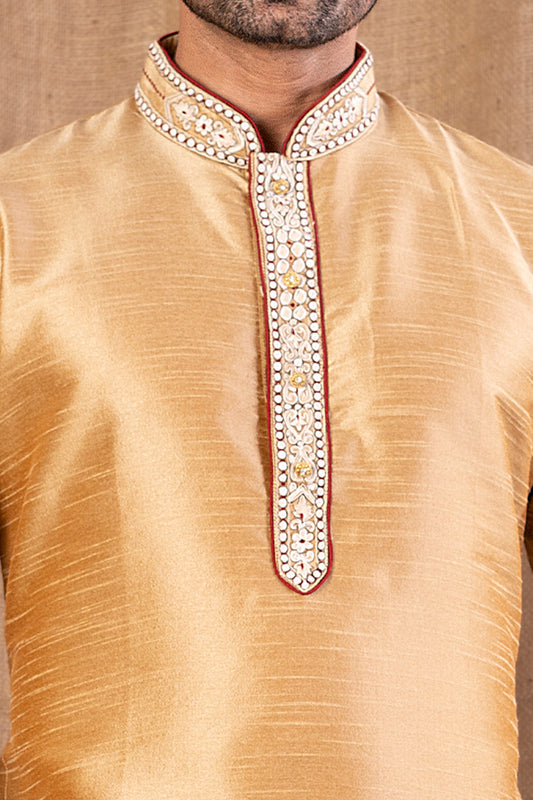 Beige Art Silk Kurta Pajama (NMK-8512) - Nihal Fashions