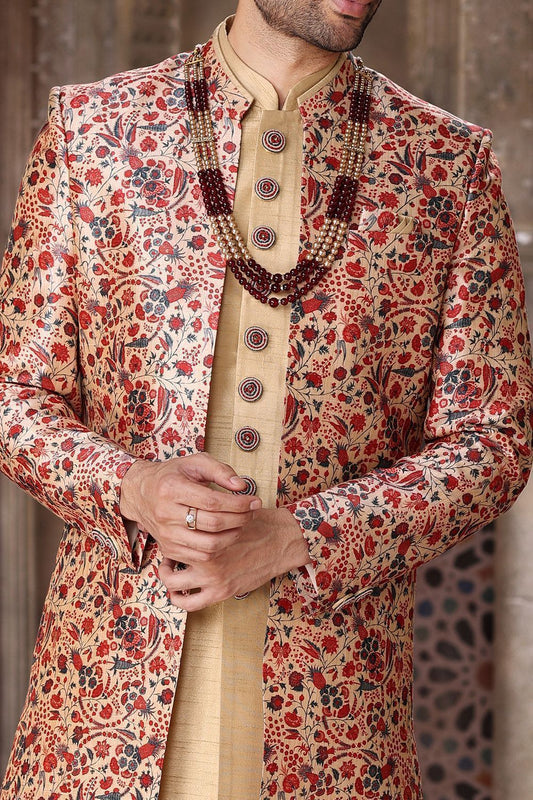 Beige Art Silk Mens Indo Western (NMK-6850) - Nihal Fashions