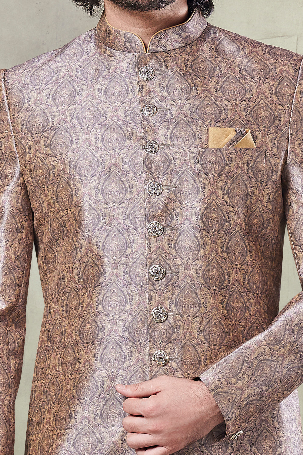 Beige Art Silk Mens Indo Western (NMK-8432) - Nihal Fashions