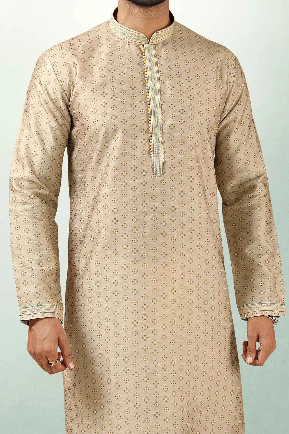 Beige Art Silk Mens Kurta Pajama (NMK-5848)
