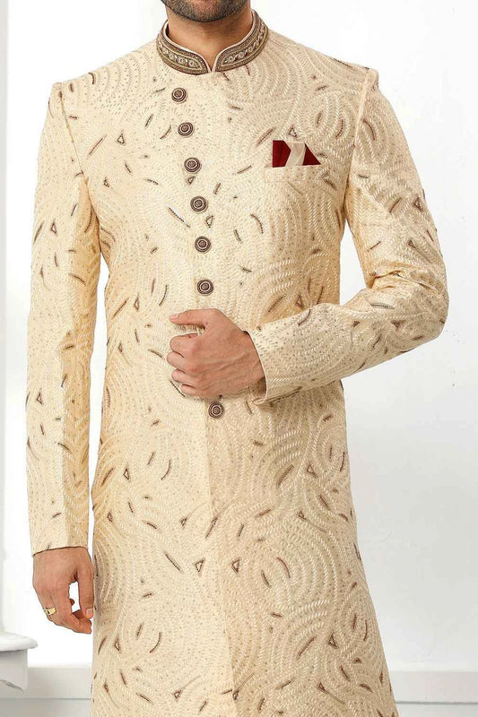 Beige Art Silk Mens Sherwani (NMK-6269)