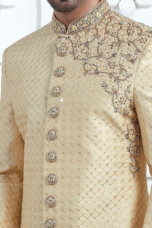 Beige Art Silk Sherwani (NMK-7707) - Nihal Fashions