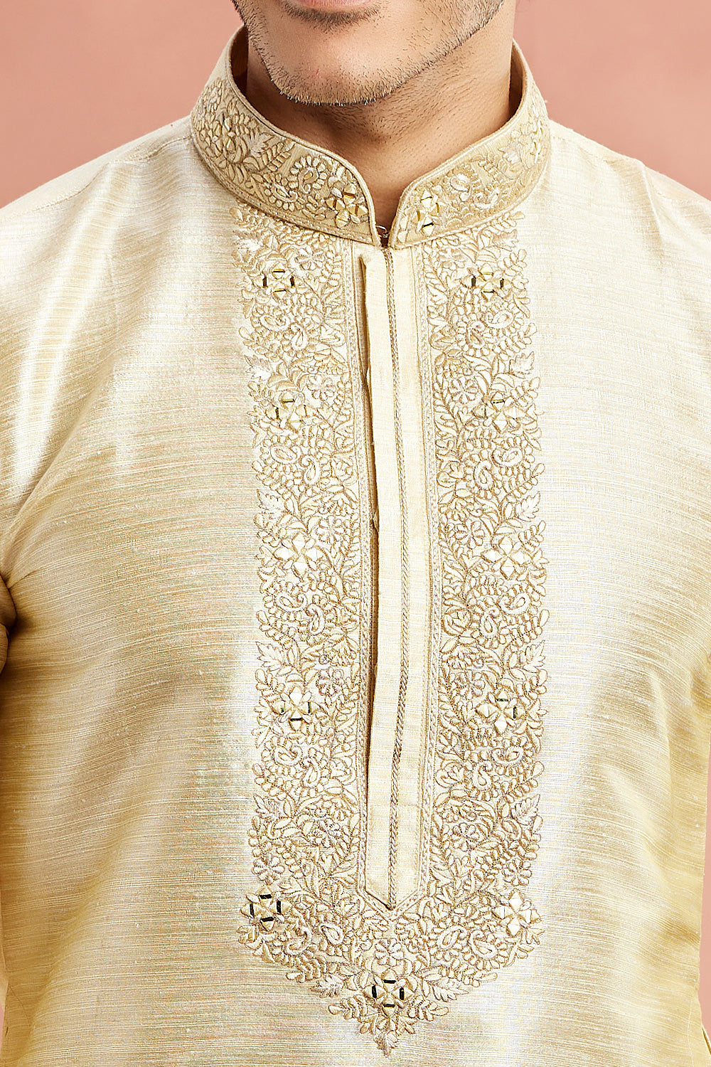 Beige Banarasi Art Silk Kurta Pajama (NMK-7930) - Nihal Fashions