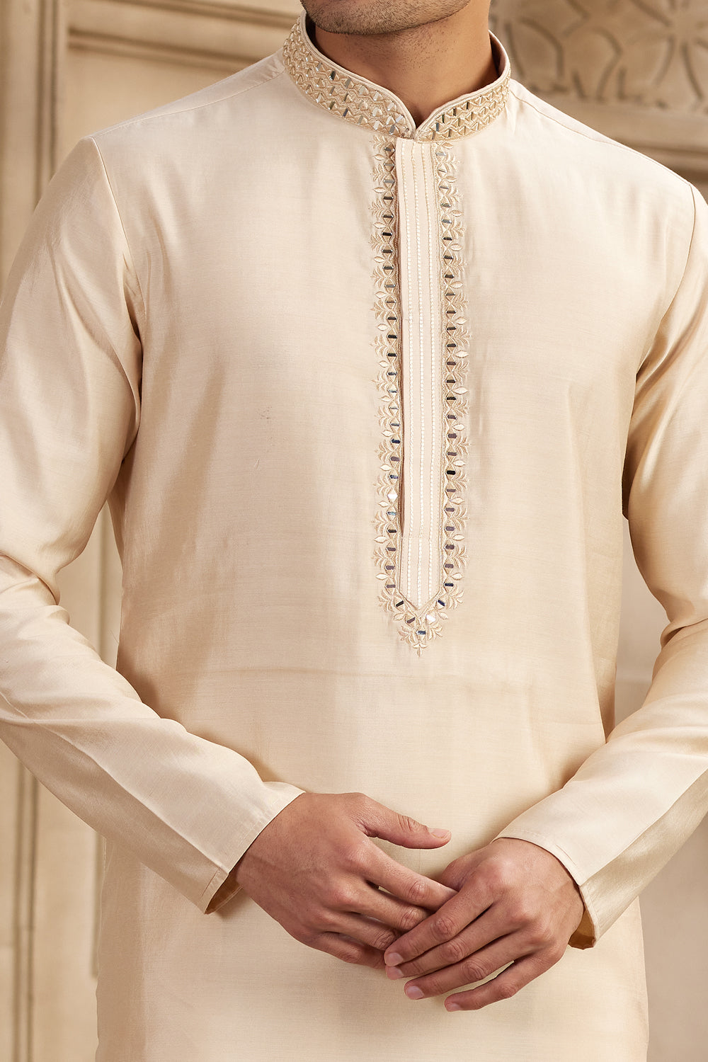 Beige Banarasi Art Silk Kurta Pajama (NMK-8479) - Nihal Fashions
