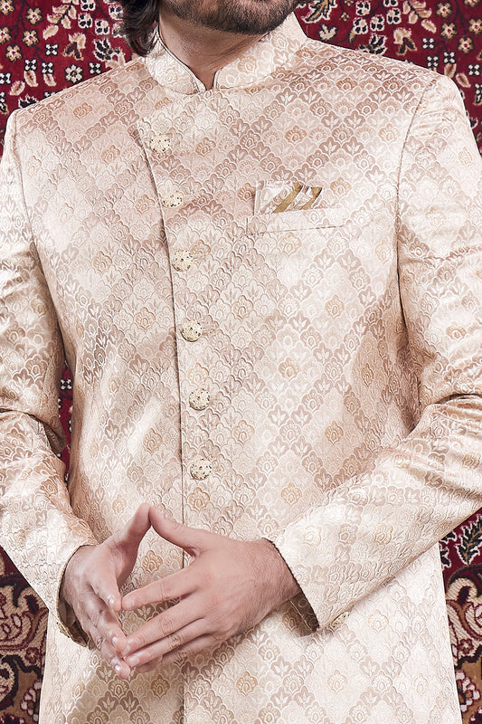 Beige Banarasi Jaquard Indo Western (NMK-8547) - Nihal Fashions