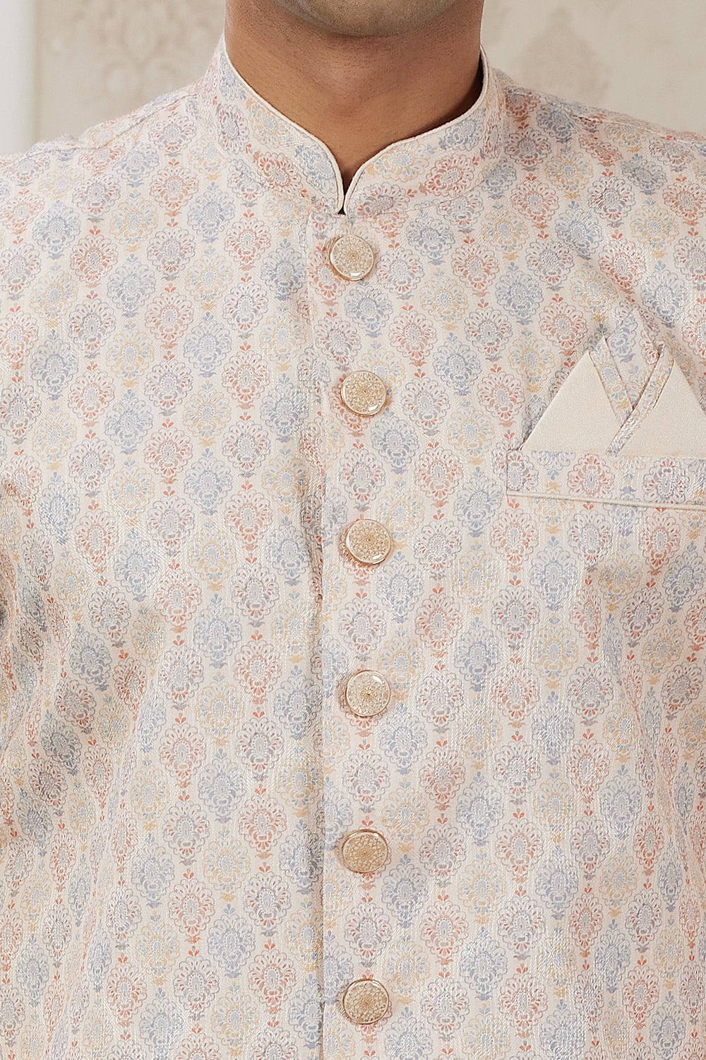 Beige Banarasi Jaquard Indo Western (NMK-8587) - Nihal Fashions