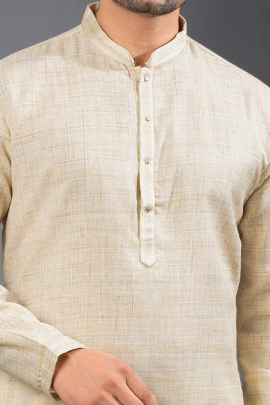 Beige Cotton Kurtas For Men (NMK-8741) - Nihal Fashions