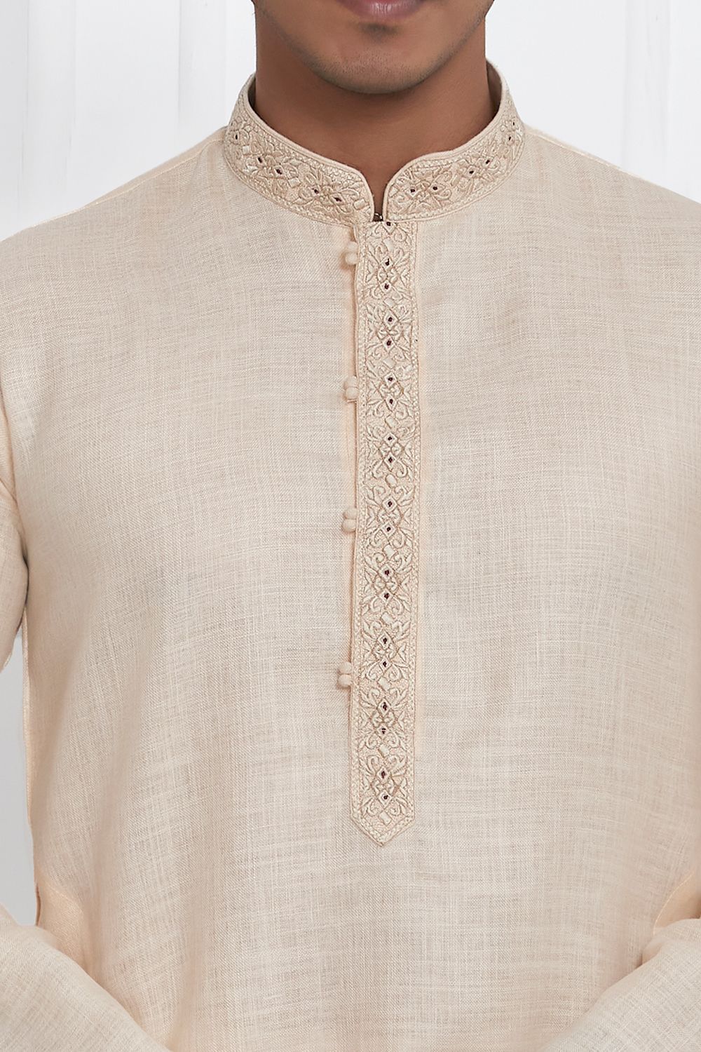 Beige Linen Cotton Kurta Pajama (NMK-7601) - Nihal Fashions
