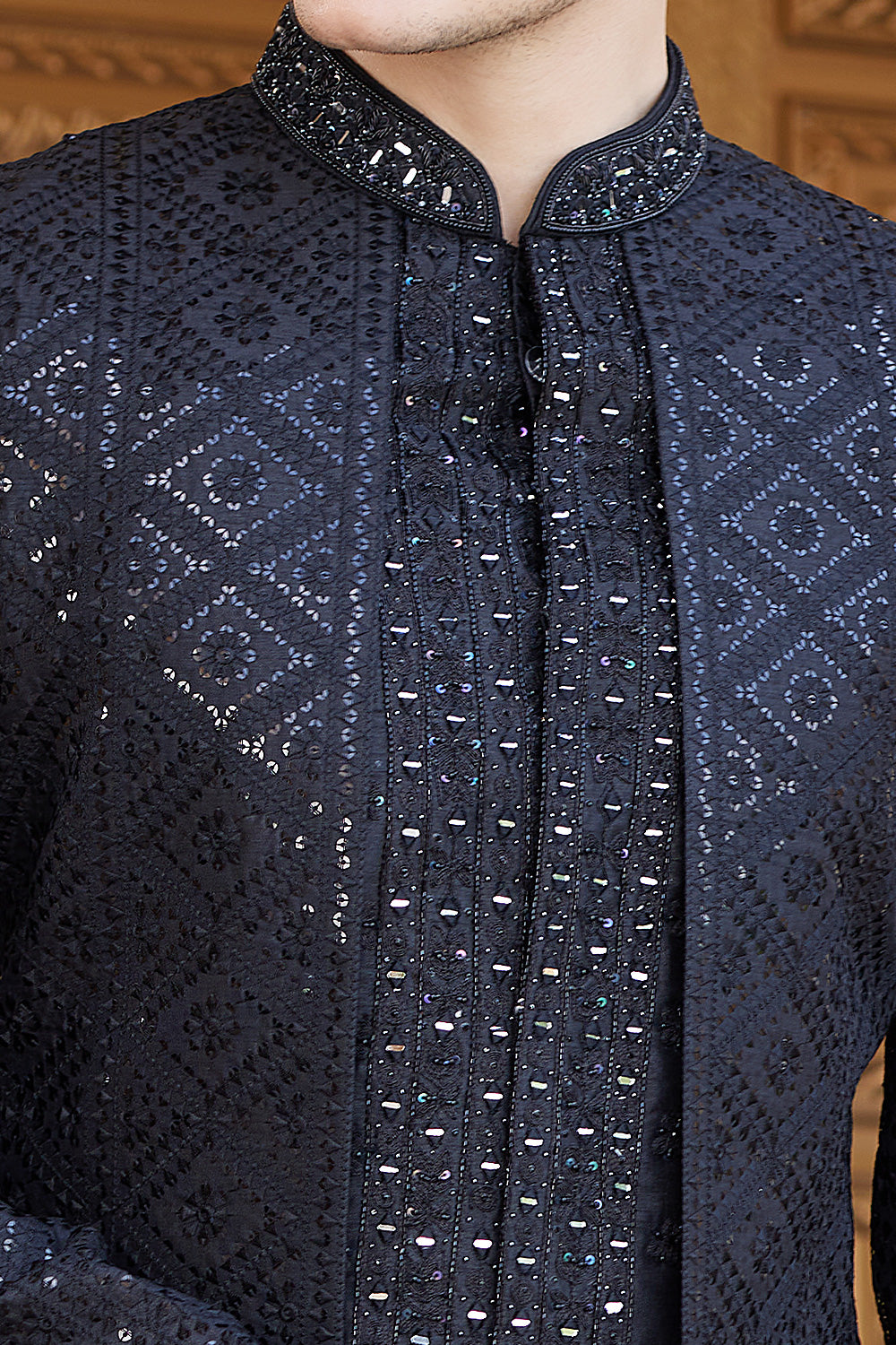 Black Art Silk Indo Western for Men (NMK-8211) - Nihal Fashions