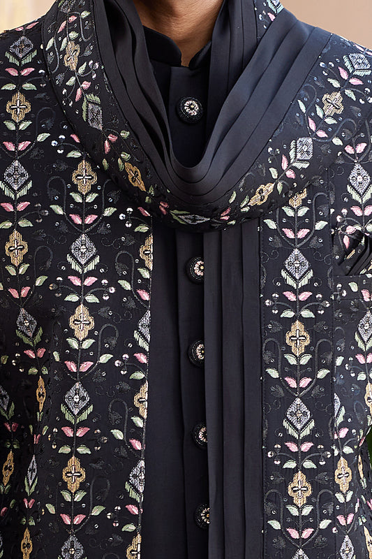 Black Art Silk Indo Western (NMK-8198) - Nihal Fashions