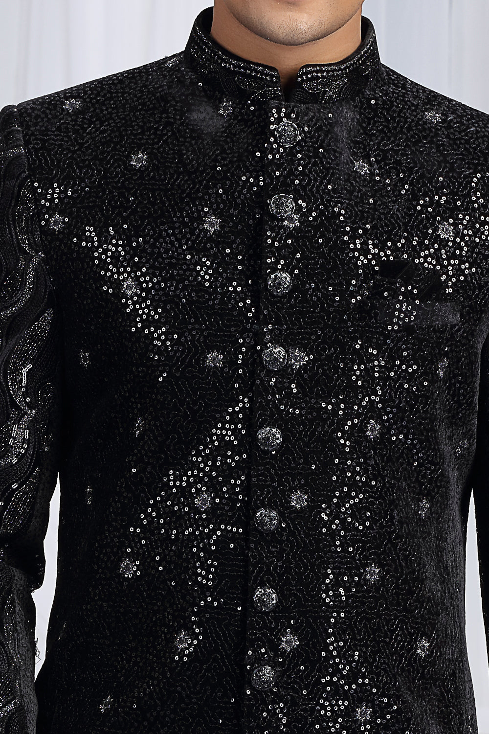 Black Art Silk Mens Sherwani (NMK-8653) - Nihal Fashions
