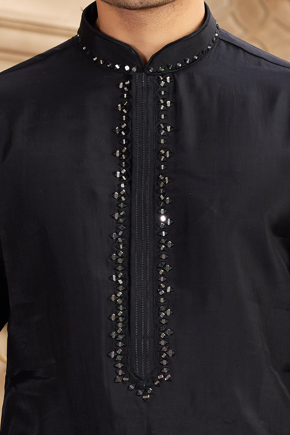 Black Banarasi Art Silk Kurtas for Men (NMK-8489) - Nihal Fashions
