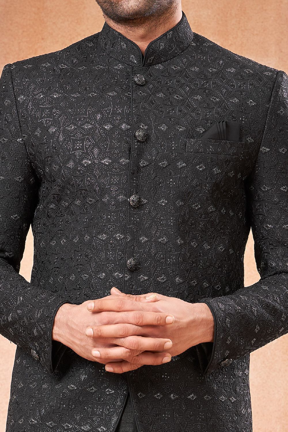 Black Banarasi Silk Mens Jodhpuri (NMK-7245) - Nihal Fashions