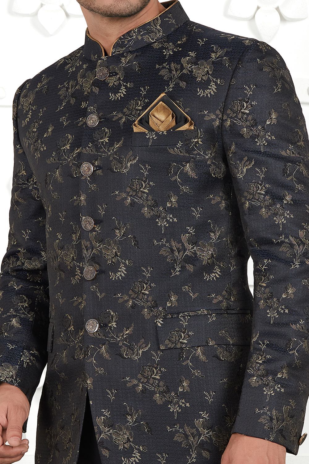 Black Imported Jaquard Silk Indo Western (NMK-7216) - Nihal Fashions