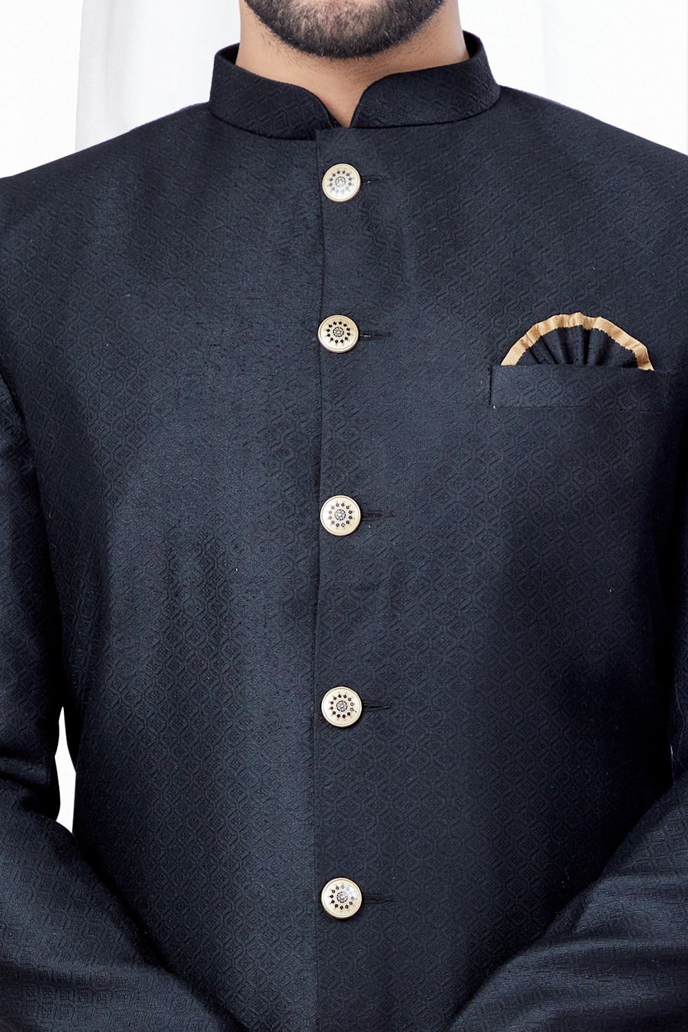 Black Jaquard Mens Indo Western (NMK-7776) - Nihal Fashions