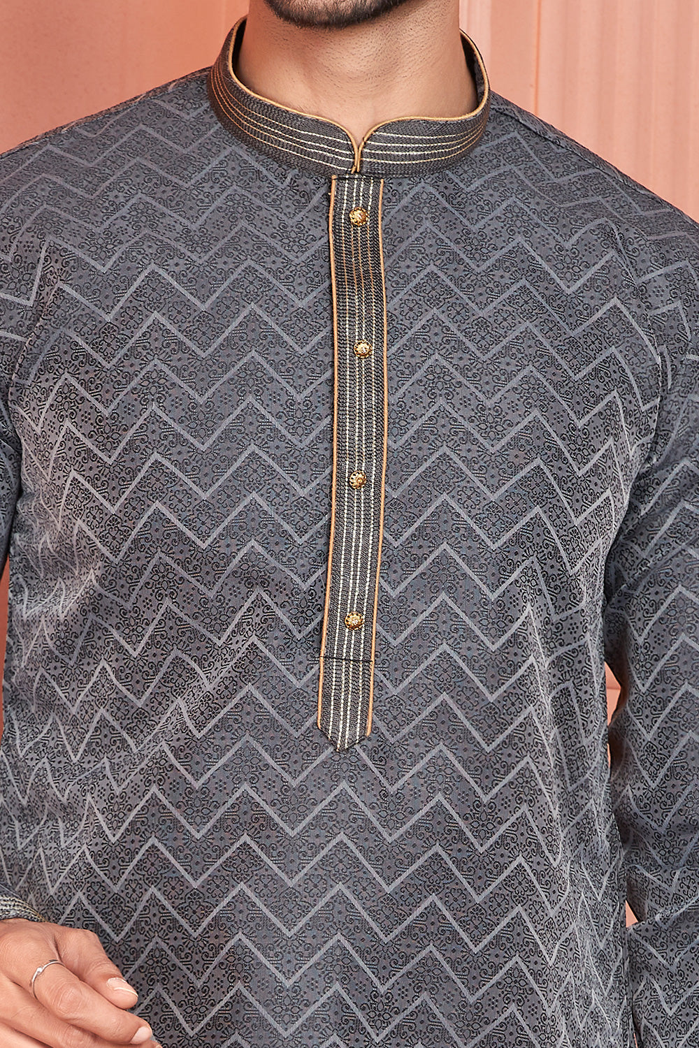 Black Jaquard Mens Kurta Pajama (NMK-8178) - Nihal Fashions