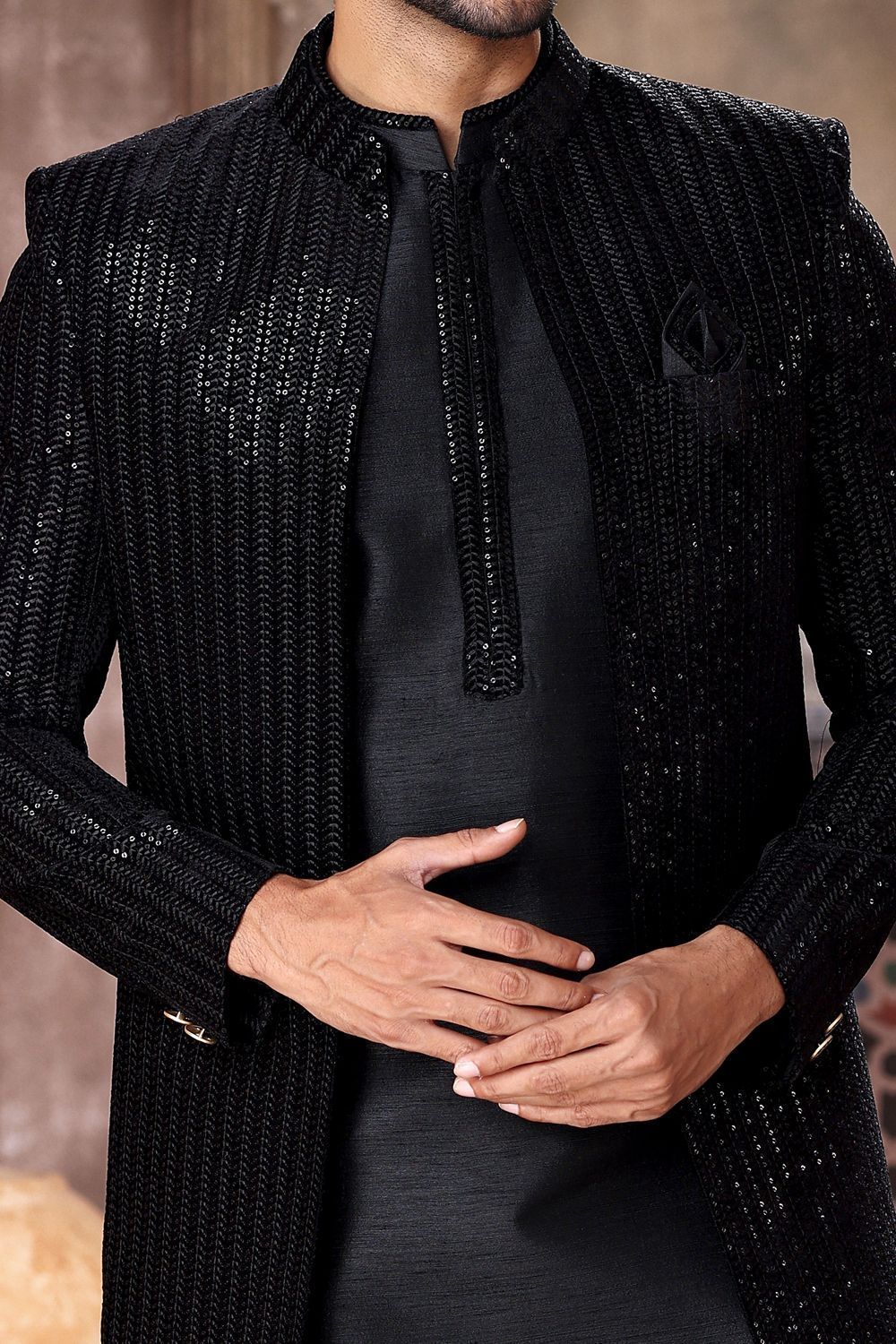 Black Velvet Art Silk Indo Western (NMK-6846) - Nihal Fashions