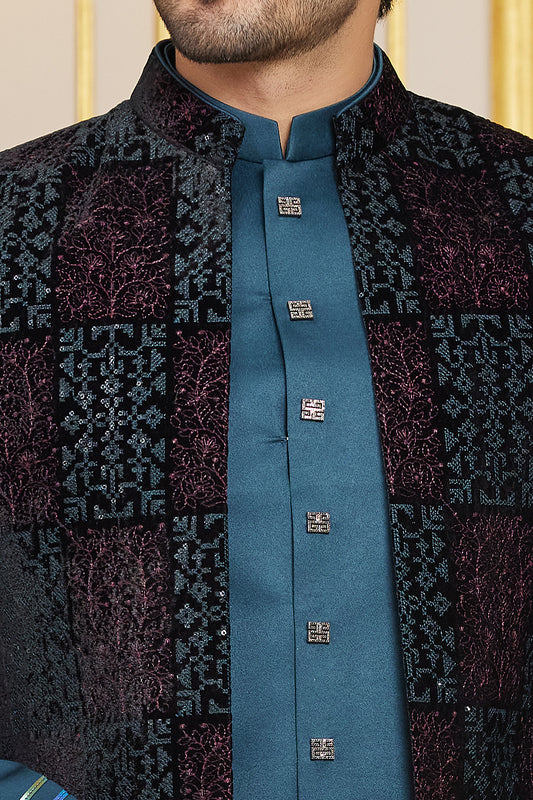 Blue Art Silk Indo Western for Men (NMK-8274) - Nihal Fashions