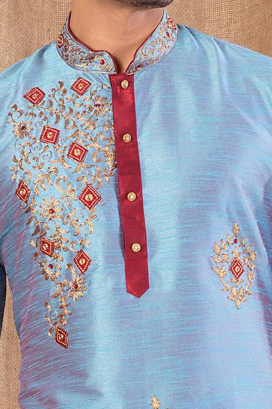 Blue Art Silk Kurta Pajama (NMK-8511) - Nihal Fashions
