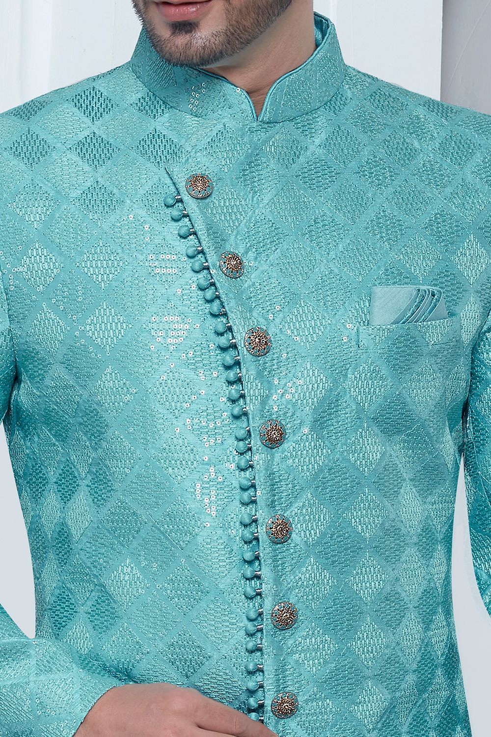 Blue Art Silk Mens Indo Western (NMK-7703) - Nihal Fashions