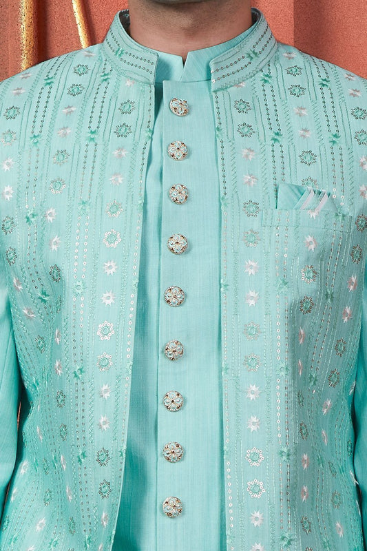 Blue Art Silk Mens Indo Western (NMK-7726) - Nihal Fashions