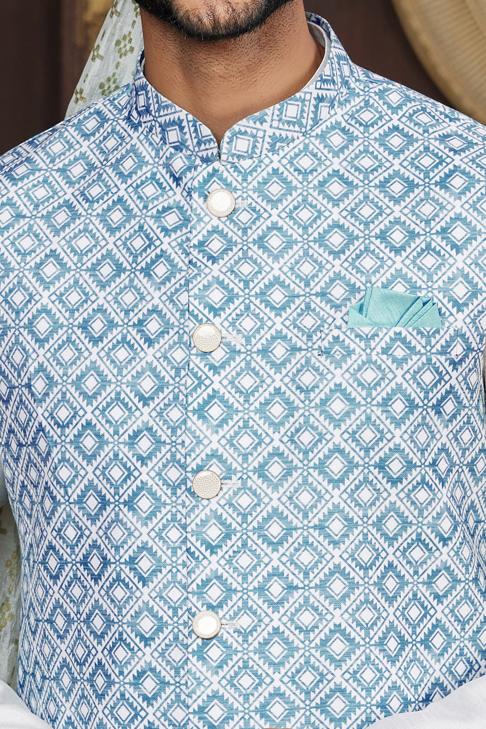 Blue Art Silk Mens Nehru Jacket (NMK-7952) - Nihal Fashions