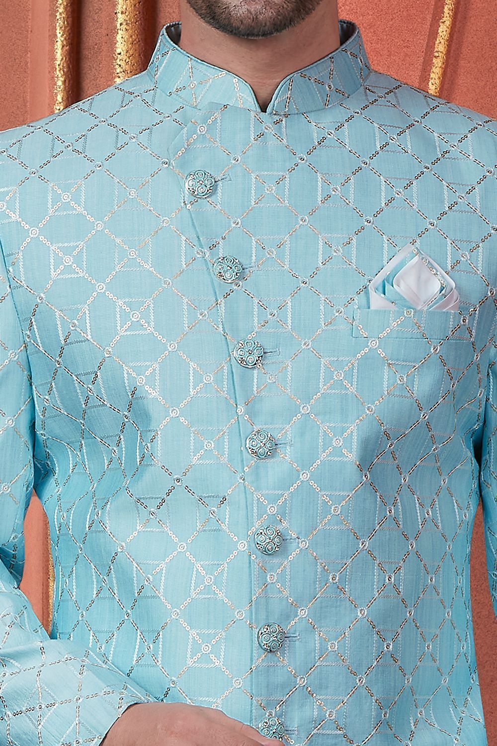 Blue Art Silk Mens Sherwani (NMK-7731) - Nihal Fashions