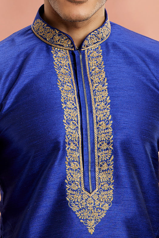 Blue Banarasi Art Silk Kurta Pajama (NMK-7936) - Nihal Fashions