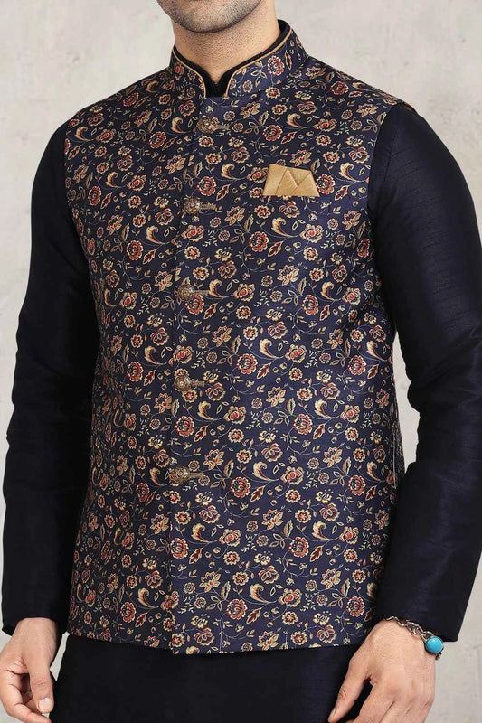 Blue Banarasi Silk Nehru Jacket (NMK-5680)