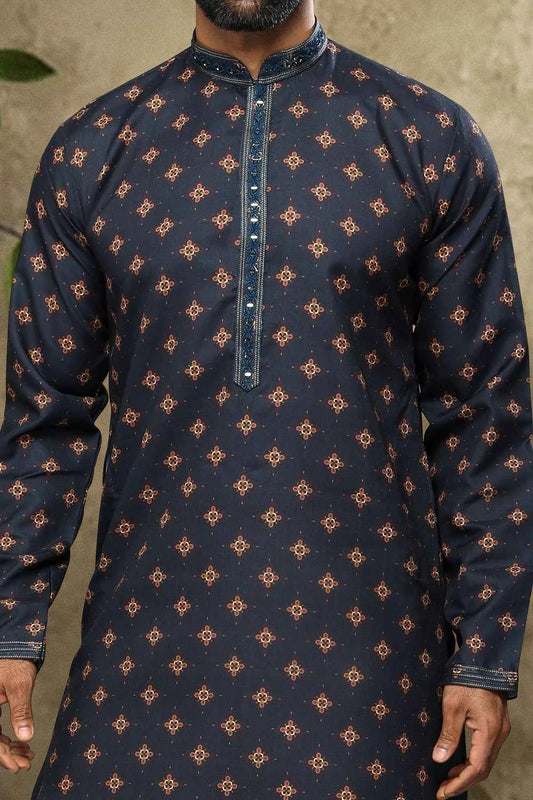 Blue Cotton Casual Kurta Pajama (NMK-6127)