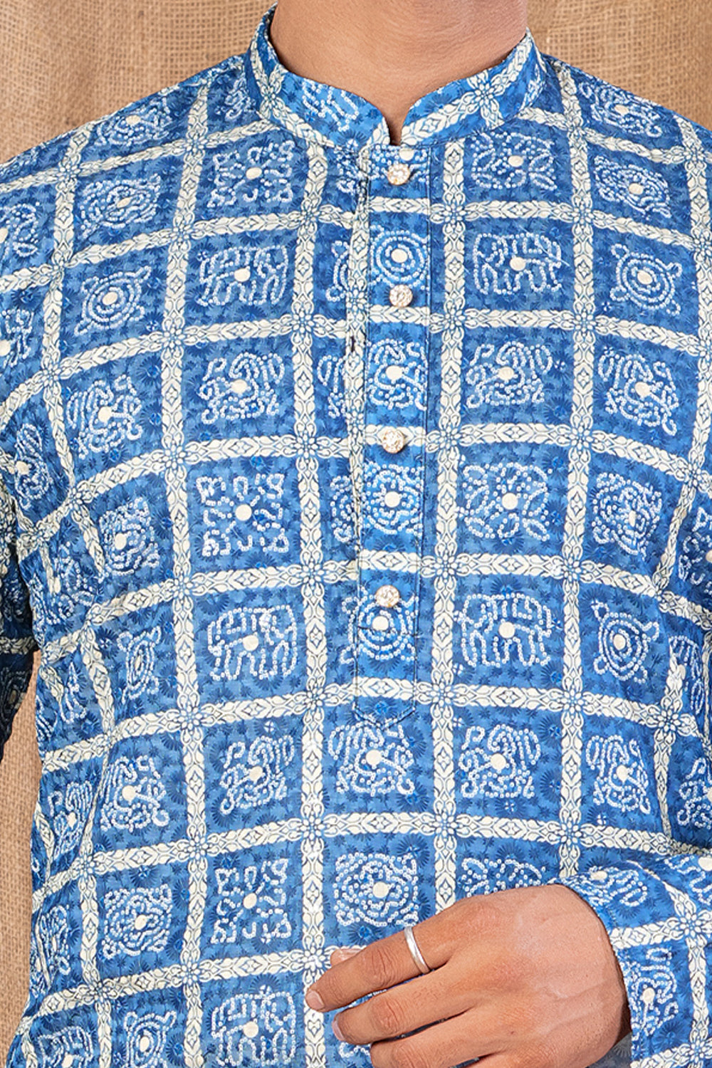 Blue Cotton Kurta Pajama (NMK-8520) - Nihal Fashions