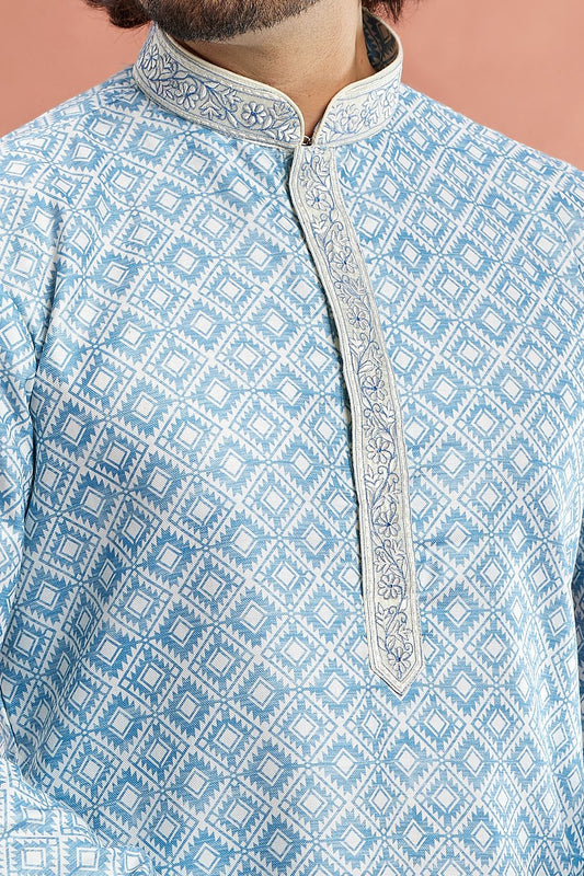 Blue Cotton Mens Kurta Pajama (NMK-7535) - Nihal Fashions