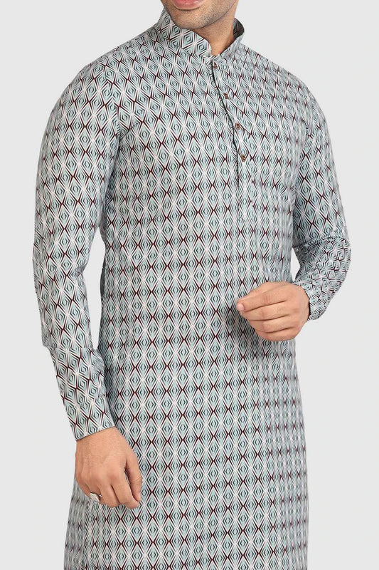 Blue Cotton Printed Kurta Pajama for Men (NMK-5729)