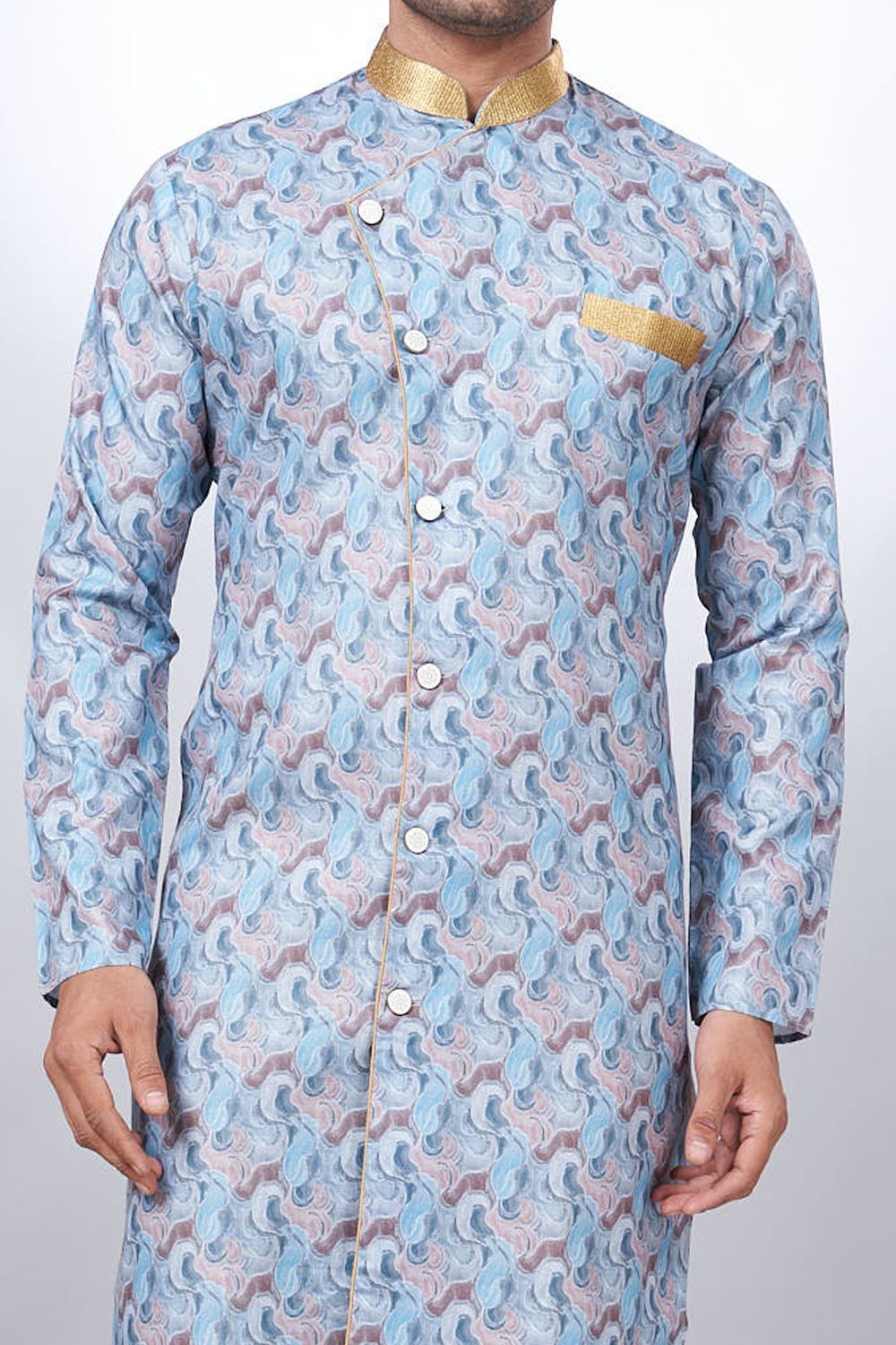 Blue Cotton Printed Mens Indo Western (NMK-6929) - Nihal Fashions
