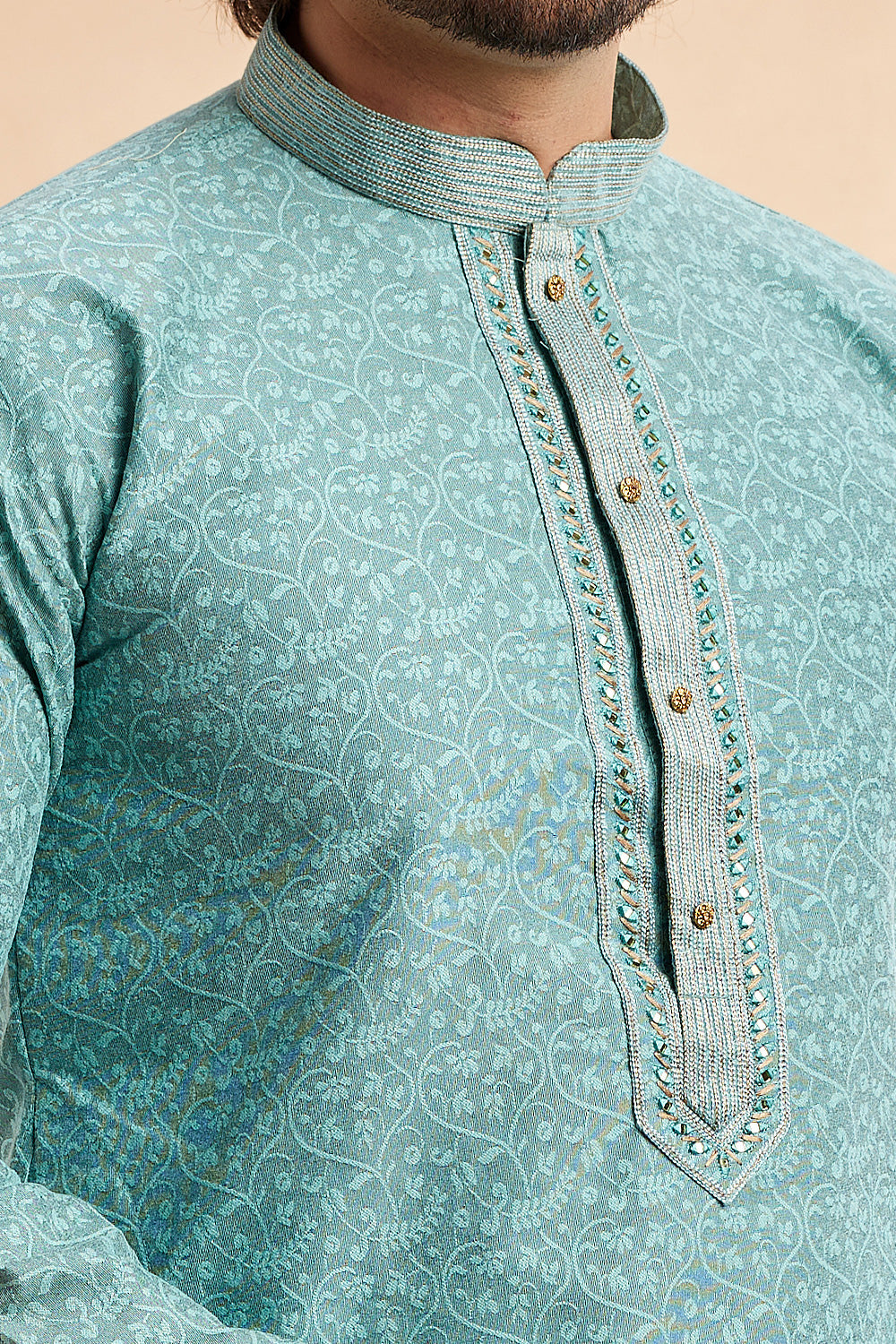 Blue Jaquard Art Silk Kurta for Men (NMK-7910) - Nihal Fashions