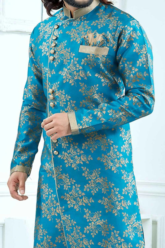 Blue Jaquard Indo Western (NMK-4109)