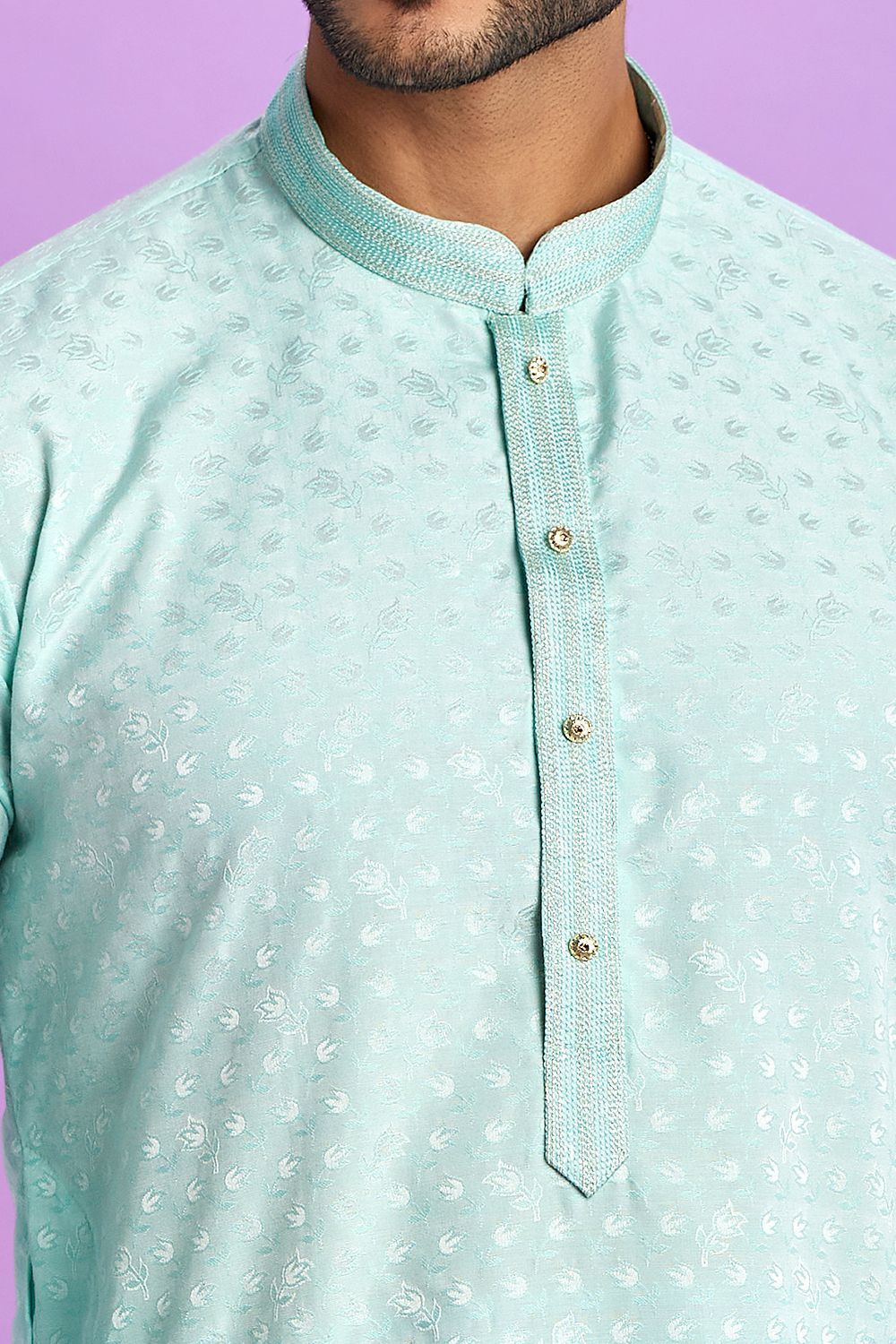 Blue Jaquard Silk Kurta Pajama (NMK-7564) - Nihal Fashions