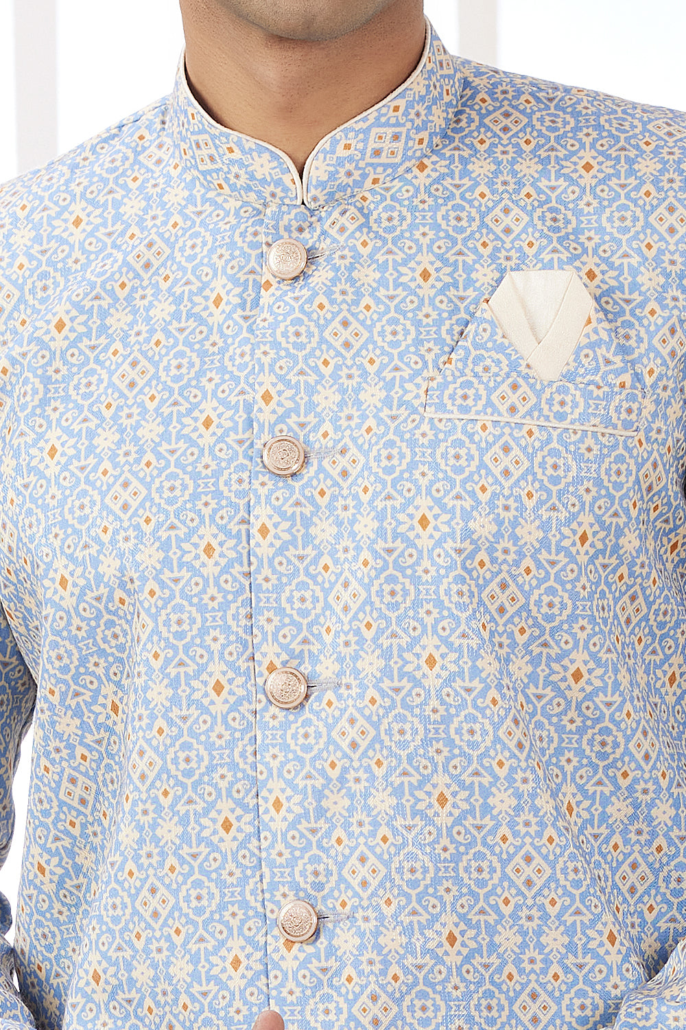Blue Mens Banarasi Jaquard Indo Western (NMK-8594) - Nihal Fashions