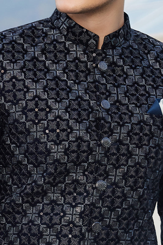 Blue Velvet Jodhpuri (NMK-8224) - Nihal Fashions