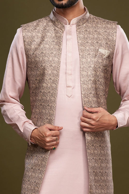 Brown Art Silk Digital Printed Jacket Kurta (NMK-7085) - Nihal Fashions