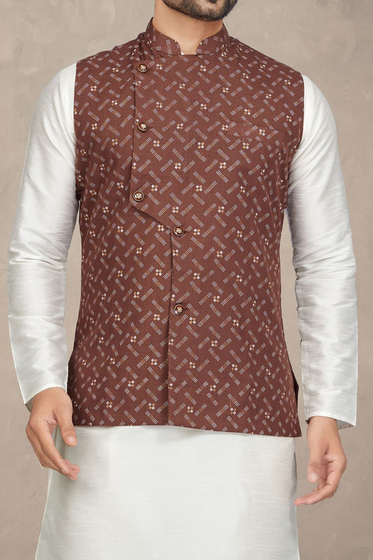 Brown Art Silk Mens Nehru Jacket (NMK-6964) - Nihal Fashions