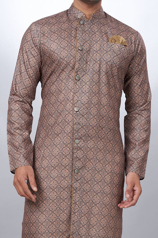 Brown Cotton Printed Mens Indo Western (NMK-6932) - Nihal Fashions