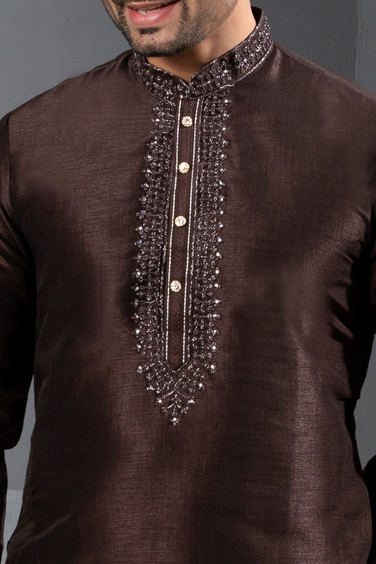 Coffee Brown Banglori Silk Kurta Pajama (NMK-8715) - Nihal Fashions